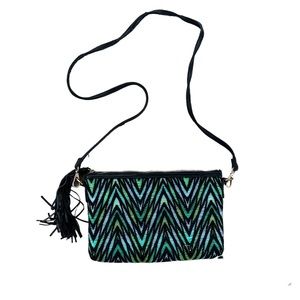 Topshop Women's Cross Body Shoulder Bag  Chevron Print Zip Fringe Detailed